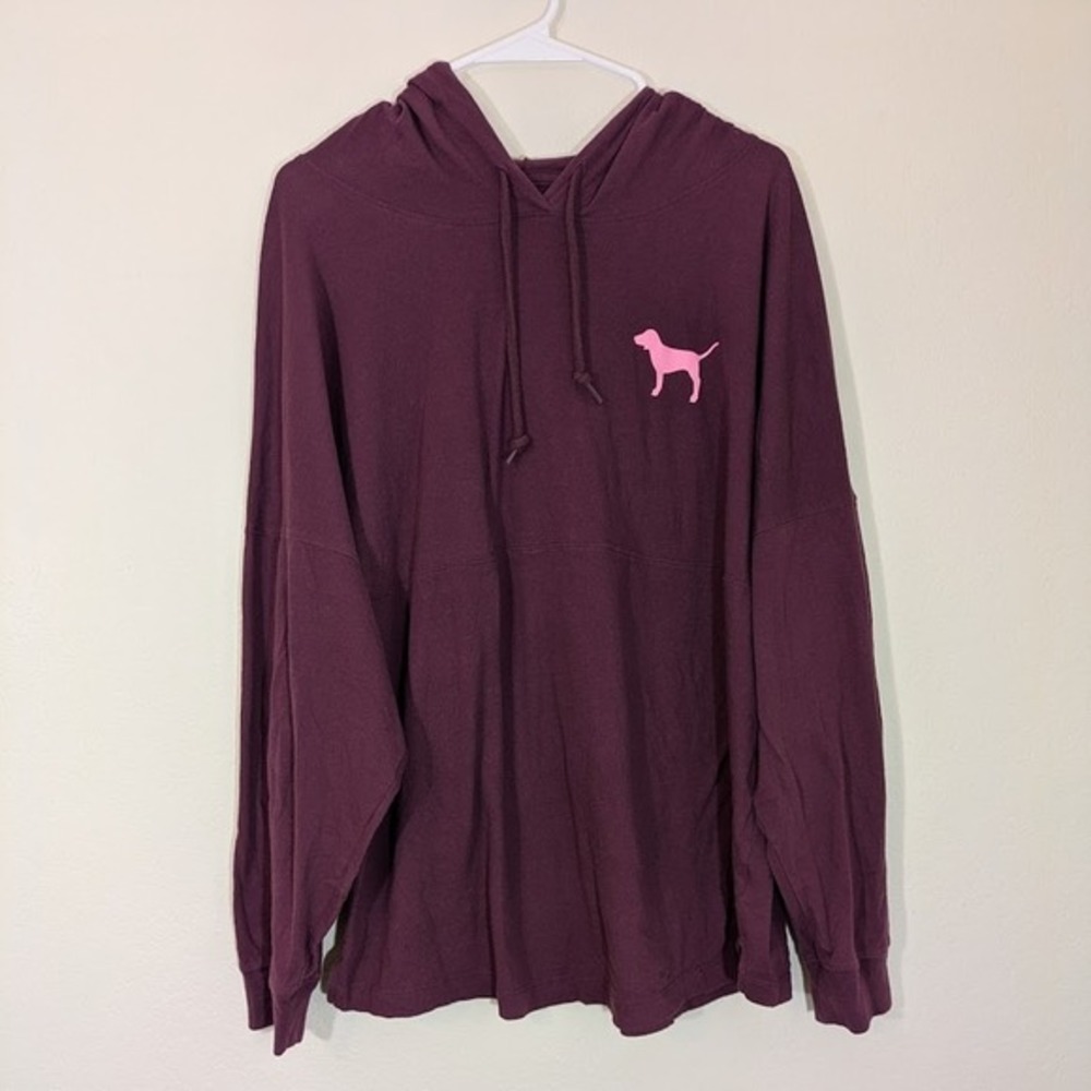 Victoria's Secret PINK Varsity Pullover Hoodie Tee Maroon Glitter Logo Oversized